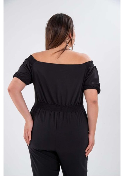 Kadın Büyük Beden Fermuarlı Cepli Siyah Tulum fırsatları