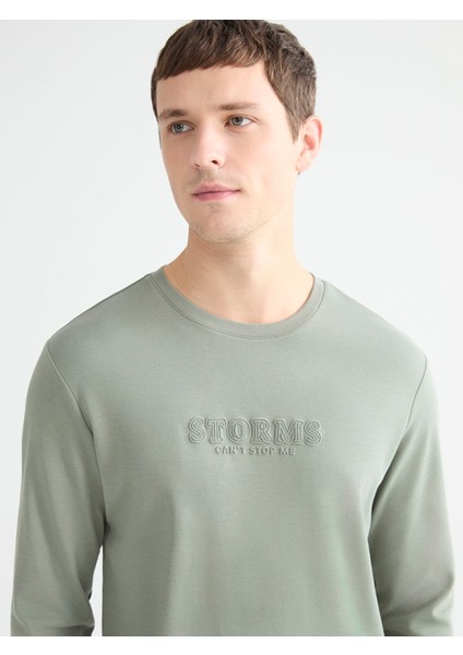 Yeni Sezon Bisiklet Yaka Uzun Kollu Baskılı Erkek Tişört