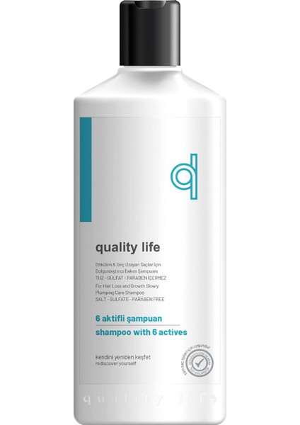 Quality Life Ql 6 Aktifli Saç Dökülmesine Karşı Şampuan Hızlı Saç Uzatan Tuzsuz Sülfatsız Parabensiz