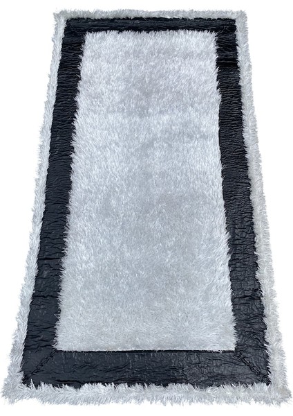 Saray Halı Simli Deri 100X200 Dekoratif Ofis Halısı Gri Siyah Beyaz Gri Siyah