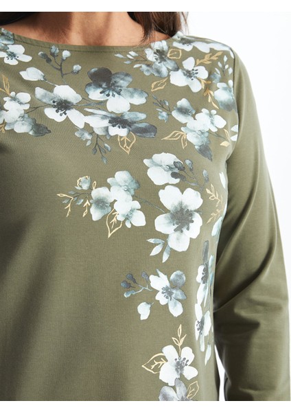 Yeni Sezon Bisiklet Yaka Çiçekli Kadın Tişört modelleri