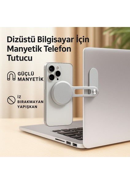 Manyetik Telefon Tutucu | Laptop, Araba Ekranı ve Monitör Uyumlu – Güçlü Mıknatıs, Iz Bırakmayan Yapışkan, Katlanabilir Alüminyum