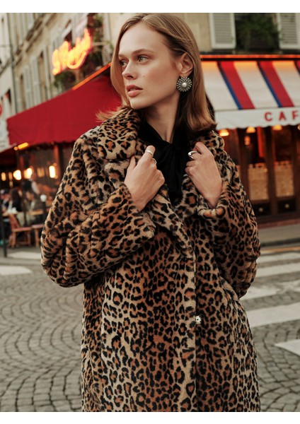 Yeni Sezon Ceket Yaka Leopar Desenli Kadın Kürk Kaban fiyatları