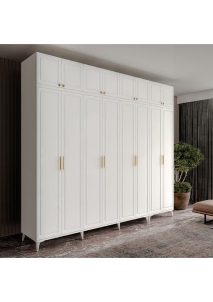 Milas Gold 8 Kapaklı Komple Mdf Ayaklı Yüklüklü Gardırop - Elbise Dolab - Yüklük Dolabı