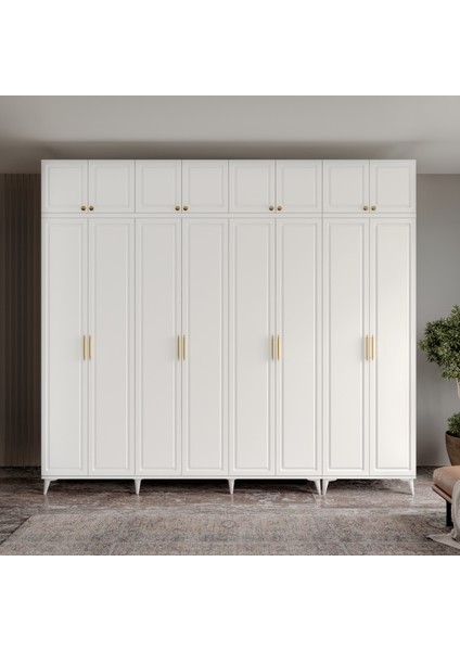 Milas Gold 8 Kapaklı Komple Mdf Ayaklı Yüklüklü Gardırop - Elbise Dolab - Yüklük Dolabı fiyatları