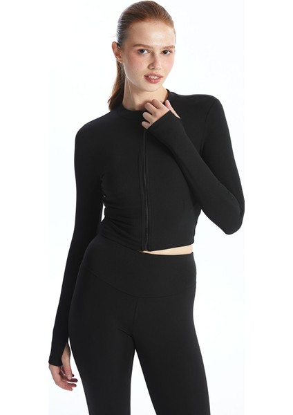 Yeni Sezon Dik Yaka Crop Kadın Fermuarlı Spor Body