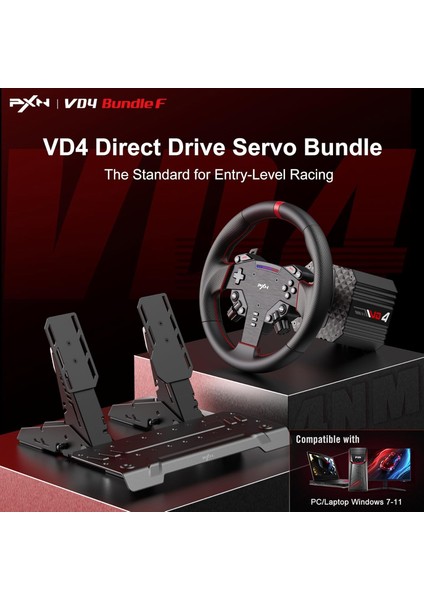 Vd4 Bundle F Direct Drive Direksiyon Seti | 4 Nm Sabit Tork Gücü | W As Simit ve Hall-Effect Pedal Dahil | Pc Uyumlu Sim Racing