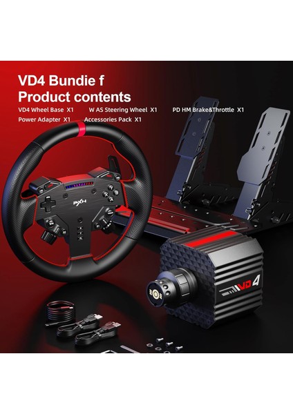 Vd4 Bundle F Direct Drive Direksiyon Seti | 4 Nm Sabit Tork Gücü | W As Simit ve Hall-Effect Pedal Dahil | Pc Uyumlu Sim Racing modelleri