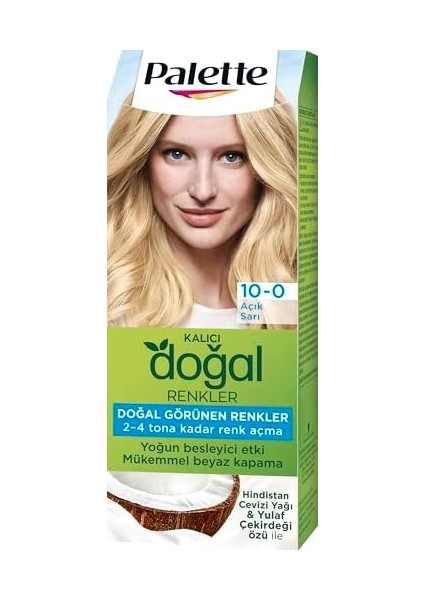 Palette Kalıcı Doğal Renkler 10-0 Açık Sarı Saç Boyası