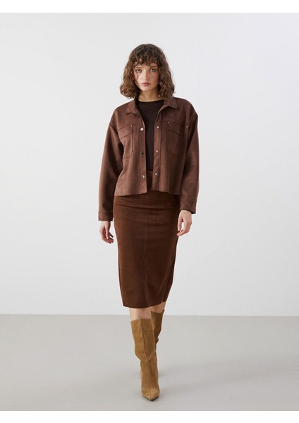 Yeni Sezon Beli Fermuarlı Süet Kadın Etek