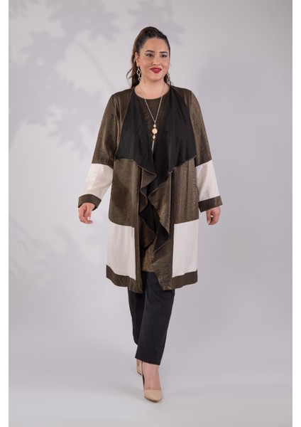 Kadın Büyük Beden Iki Renk Kahverengi Tunik
