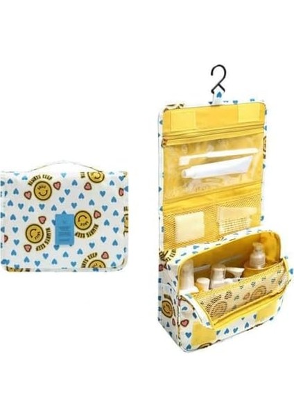 Ecoform Su Geçirmez Organizer Askılı Seyahat Kozmetik Makyaj Çantası Gülen Sarı