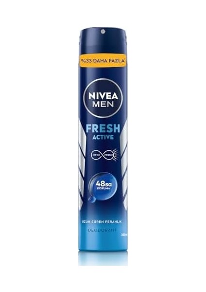Nıvea Men Erkek Sprey Deodorant Fresh Active 200ML, Ter Kokusuna 48 Saat Etkili, Erkeksi Koku, Ferahlık,ekonomik Boy fiyatları