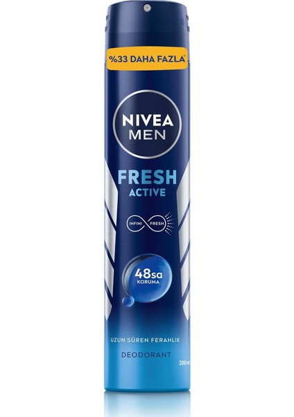 Nıvea Men Erkek Sprey Deodorant Fresh Active 200ML, Ter Kokusuna 48 Saat Etkili, Erkeksi Koku, Ferahlık,ekonomik Boy modelleri