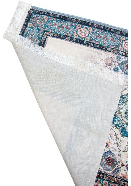 Ipeksi Dokulu Çantalı Kadife Seccade - Rumi Motifli, Pratik, Taşınabilir - Mavi