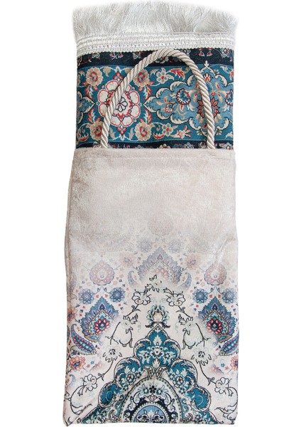 Ipeksi Dokulu Çantalı Kadife Seccade - Rumi Motifli, Pratik, Taşınabilir - Mavi indirimleri