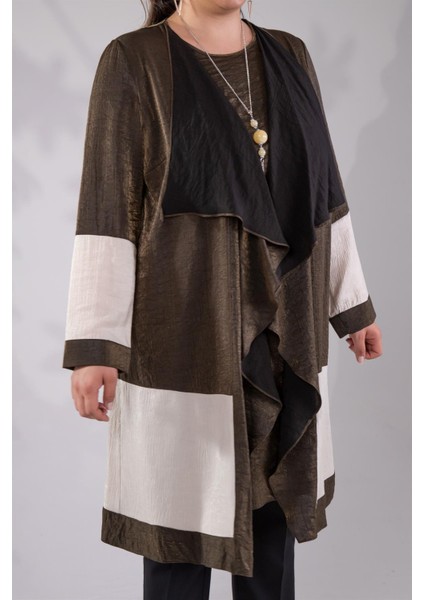 Kadın Büyük Beden Iki Renk Kahverengi Tunik