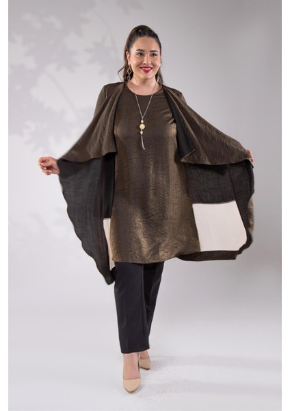 Kadın Büyük Beden Iki Renk Kahverengi Tunik