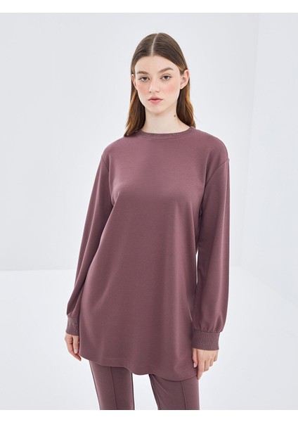 Yeni Sezon Bisiklet Yaka Desenli Kadın Sweatshirt Tunik