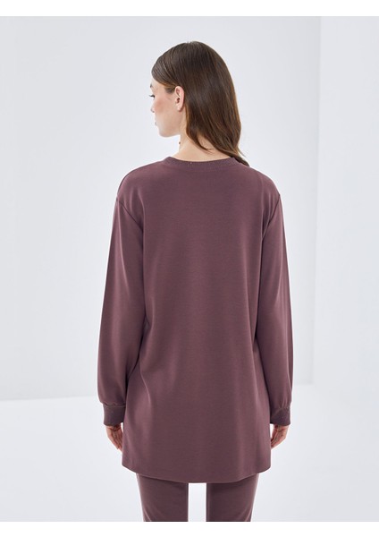 Yeni Sezon Bisiklet Yaka Desenli Kadın Sweatshirt Tunik modelleri