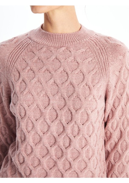 Yeni Sezon Bisiklet Yaka Kendinden Desenli Uzun Kollu Kadın Triko Kazak modelleri