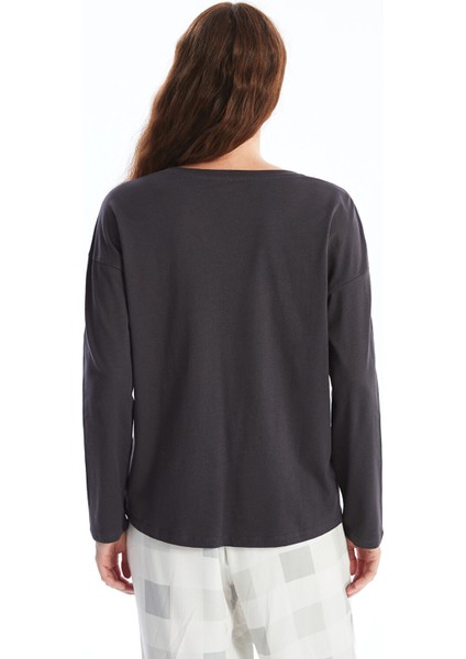 Yeni Sezon Kaçık Yaka Düz Uzun Kollu Kadın Pijama Üst fırsatları