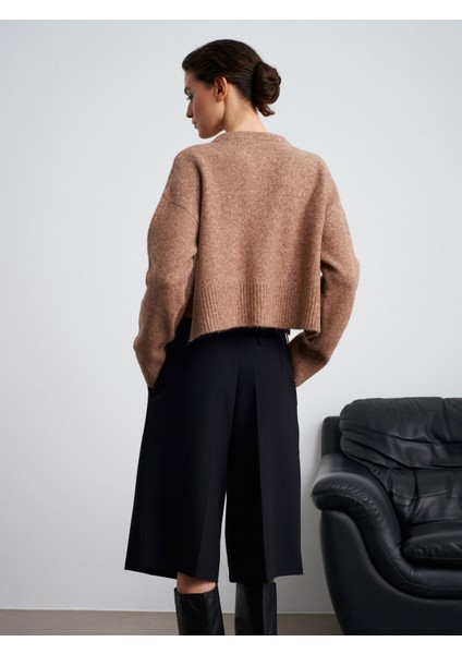 60280 Yanları Yırtmaçlı Yün Karışımlı Triko Hırka-K.Bej Mel. fiyatları