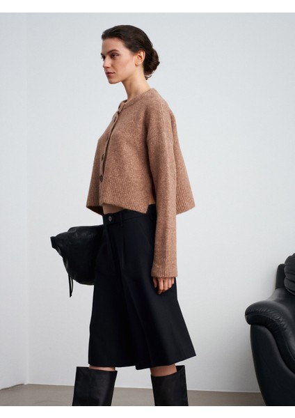 60280 Yanları Yırtmaçlı Yün Karışımlı Triko Hırka-K.Bej Mel. indirimleri