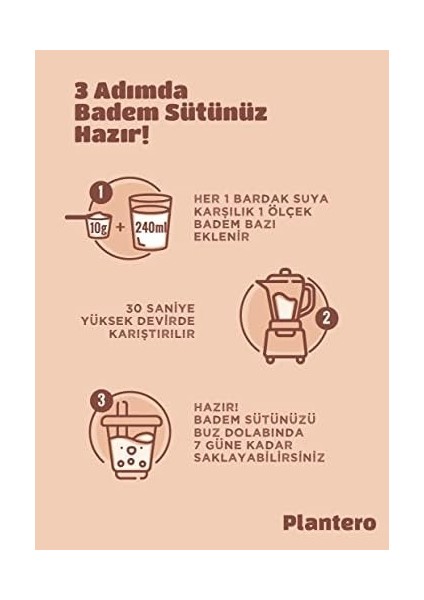 Plantero Badem Sütü Konsantresi (250GR,%100 Badem, Şekersiz)