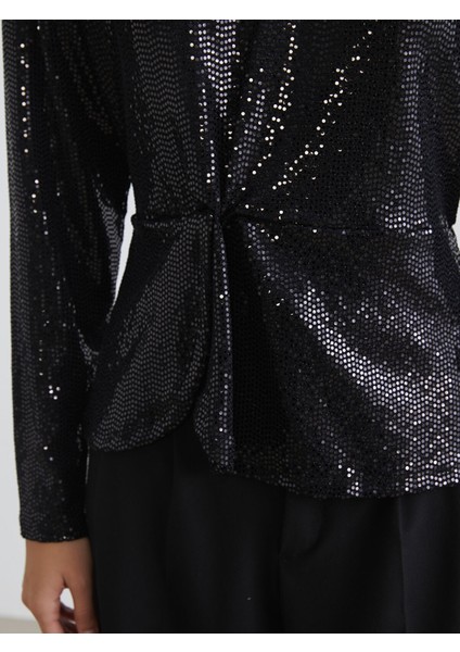 Yeni Sezon Bisiklet Yaka Büzgülü Payetli Bluz modelleri