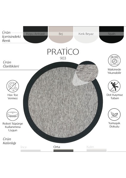 Pratico Gri Yuvarlak Mutfak Halısı Sisal Görünümlü Kaymaz Taban Makinede Yıkanan Dijital Baskı Halı fiyatları