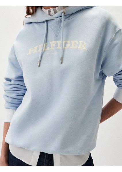 Kadın Mavi Kapüşonlu Sweatshirt