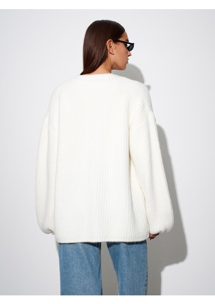 60991 Yumuşak Dokulu Dökümlü Triko Hırka-Ekru fiyatları