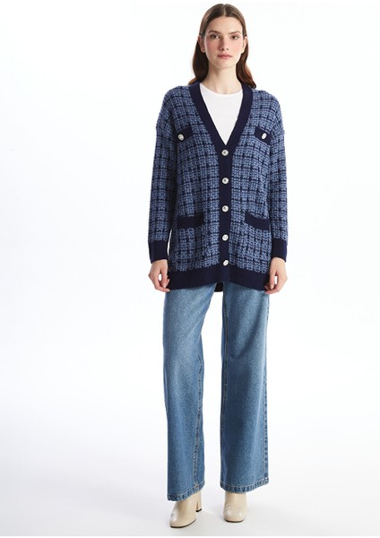 Yeni Sezon V Yaka Ekose Kadın Triko Hırka fiyatları