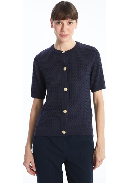 Yeni Sezon Bisiklet Yaka Kendinden Desenli Kadın Triko Hırka