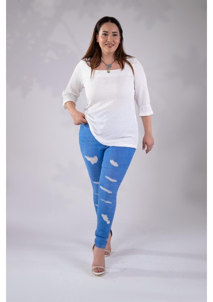 Kadın 1112048 Bürümcüklü Fermuarlı Beyaz Bluz