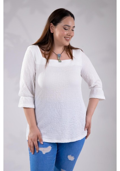 Kadın 1112048 Bürümcüklü Fermuarlı Beyaz Bluz fiyatları