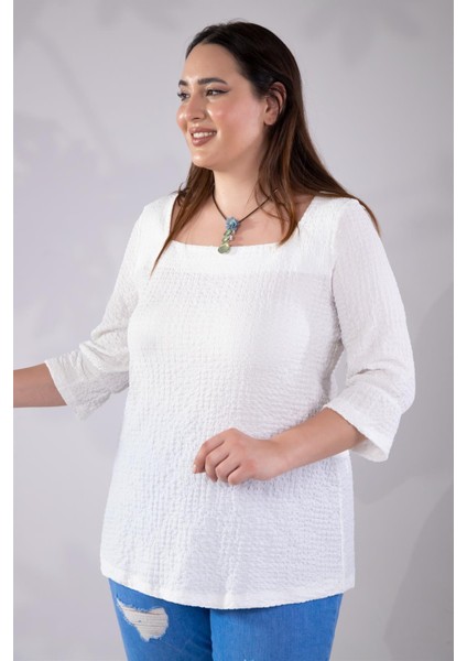 Kadın 1112048 Bürümcüklü Fermuarlı Beyaz Bluz fırsatları
