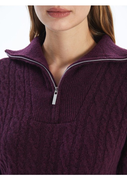 Yeni Sezon Dik Yaka Kendinden Desenli Kadın Triko Kazak modelleri