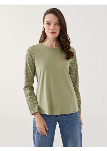 Yeni Sezon Bisiklet Yaka Desenli Kadın Tişört