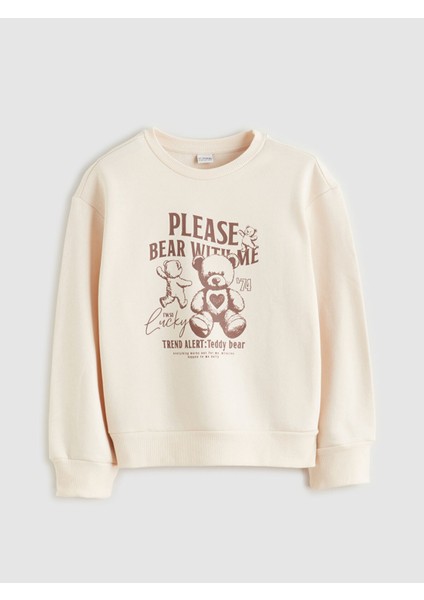 Yeni Sezon Bisiklet Yaka Baskılı Kız Çocuk Sweatshirt