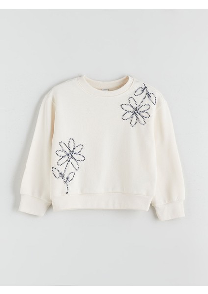 Yeni Sezon Bisiklet Yaka Çiçekli Kız Çocuk Sweatshirt