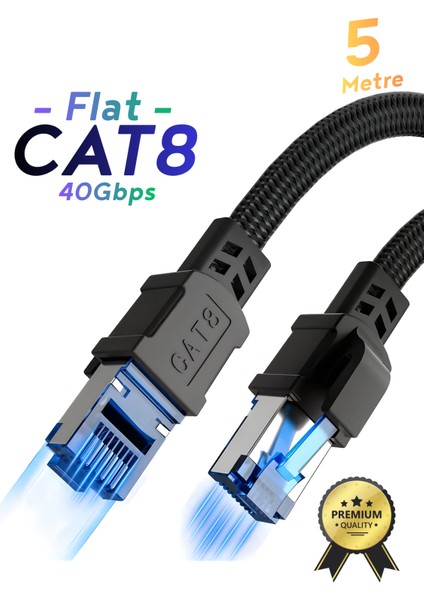 Cat8 Ethernet Kablosu Premium Lan Kablo 40GBPS 2000MHZ Internet Kablosu Masaüstü Pc, Gaming Laptop, Ps5/4, Xbox