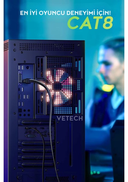 Cat8 Ethernet Kablosu Premium Lan Kablo 40GBPS 2000MHZ Internet Kablosu Masaüstü Pc, Gaming Laptop, Ps5/4, Xbox indirimleri