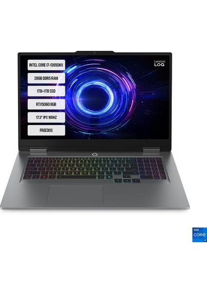 Loq 17IRX10 83JH006DTR-6 I7-13650HX 28GB Ddr5 1tb+1tb SSD RTX5060 8gb 17.3" IPS 165Hz Freedos Taşınabilir Bilgisayar