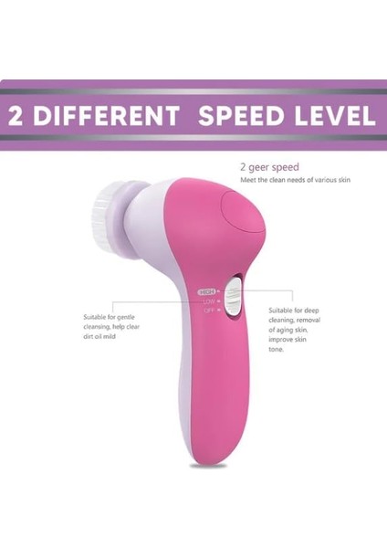 Aee® 5 Başlıklı Titreşimli Cilt Yüz Temizleme Cihazı Masaj Aleti – 5in1 Çok Fonksiyonlu Sivilce Siyah Nokta Komedon Temizleme Aleti Yüz Masaj Seti (Taşınabilir, Pilli)