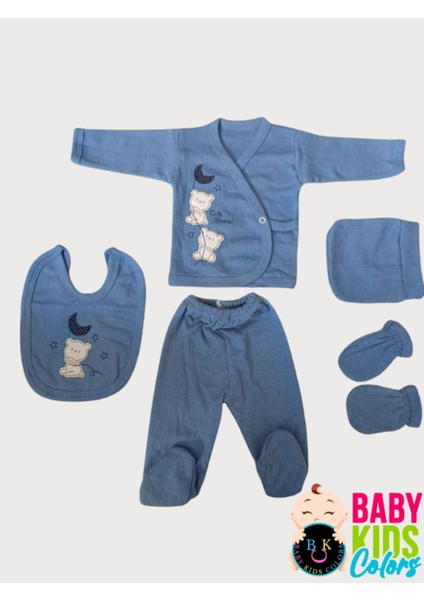 Fitilli Kumaşa Ayıcık Nakışlı Poşette 5'li Set