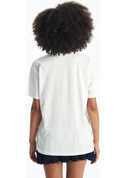 Yeni Sezon Bisiklet Yaka Baskılı Kısa Kollu Kadın Tişört fırsatları