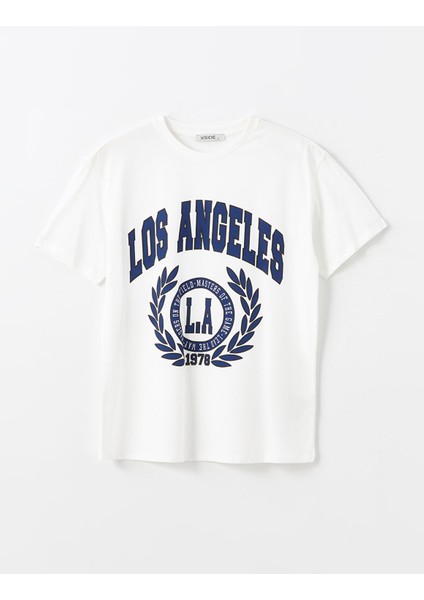 Yeni Sezon Bisiklet Yaka Baskılı Kısa Kollu Kadın Tişört indirimleri