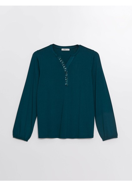 Yeni Sezon Kaçık Yaka Pul Payetli Uzun Kollu Kadın Bluz fırsatları